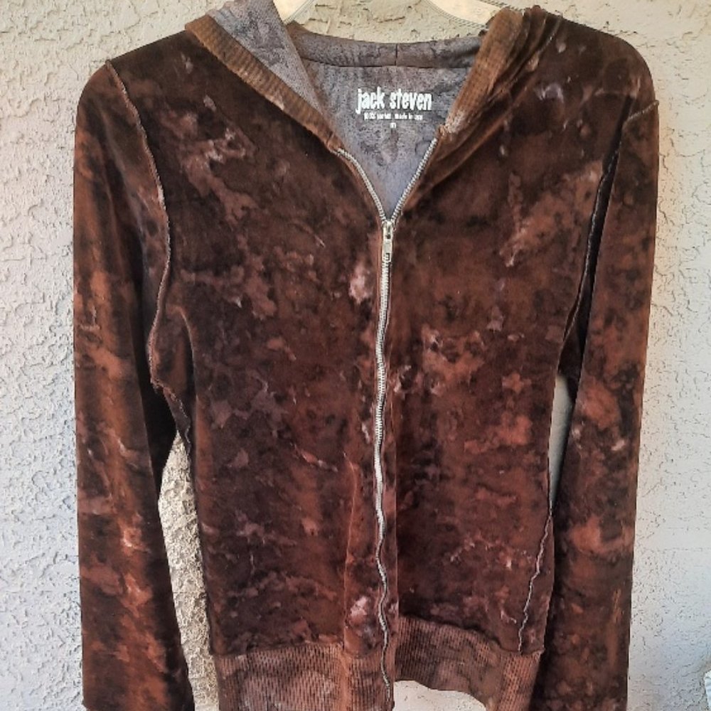 Distressed look velour zip hoodie jacket